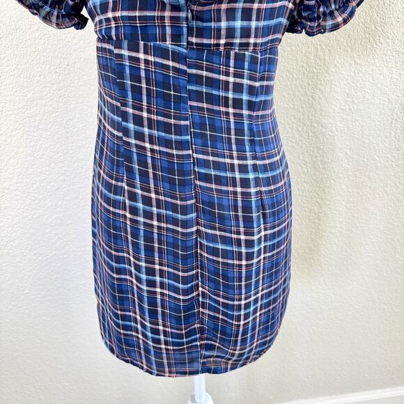 Altar'd State Britton Navy Blue Pink Puff Sleeve Plaid Summer Dress Wmn Sz Small - Picture 11 of 14